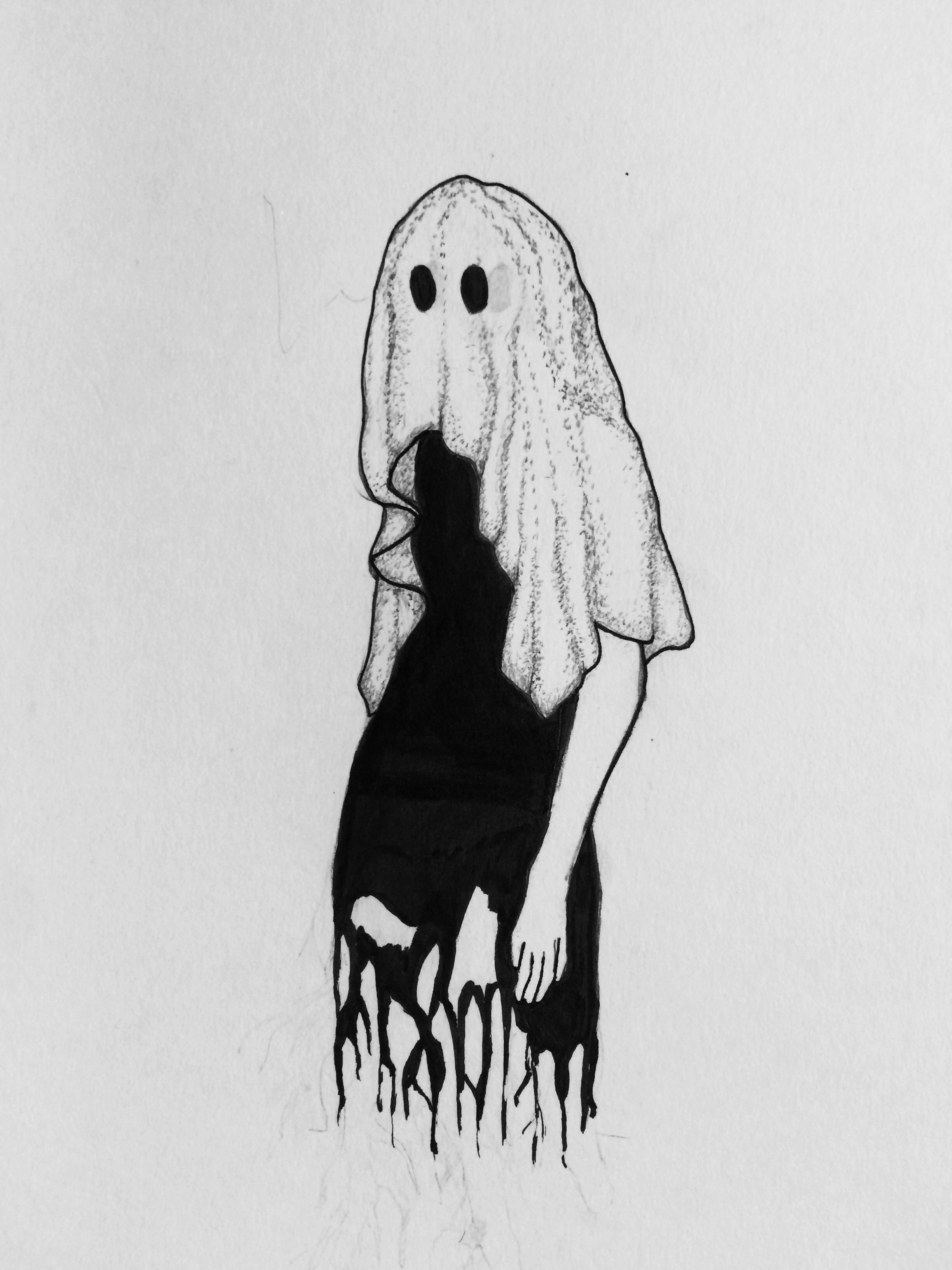 Bedsheet ghost 8.5 x 11 ink on paper. Aesthetic art, Creepy art, Art