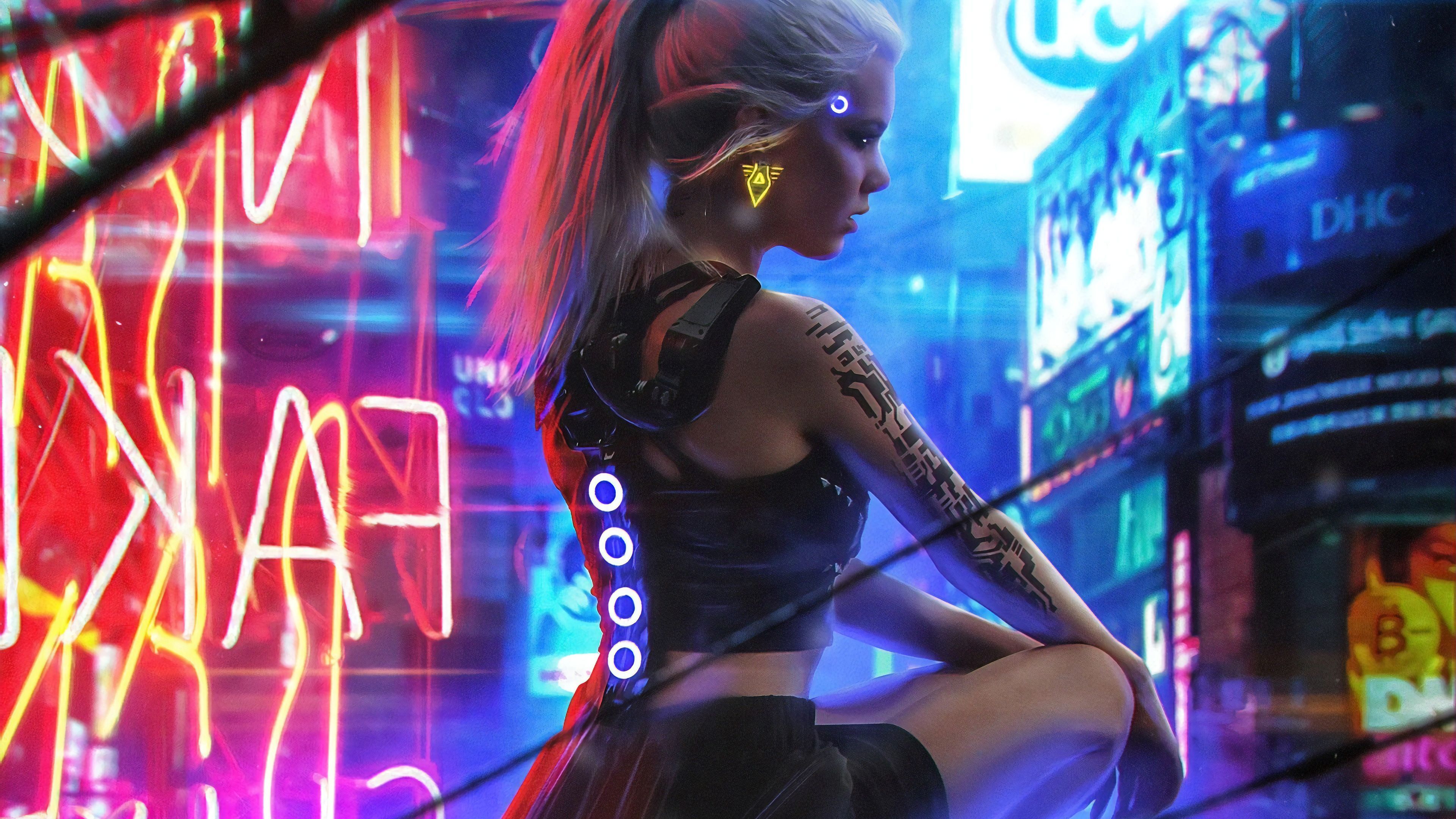 Cyberpunk Neon Girl Neon Wallpaper, Hd Wallpaper, Games Wallpaper, Digital Art Wallpaper, Cyberpunk 2077 Wallpaper, Art. Neon Girl, Cyberpunk Cyberpunk