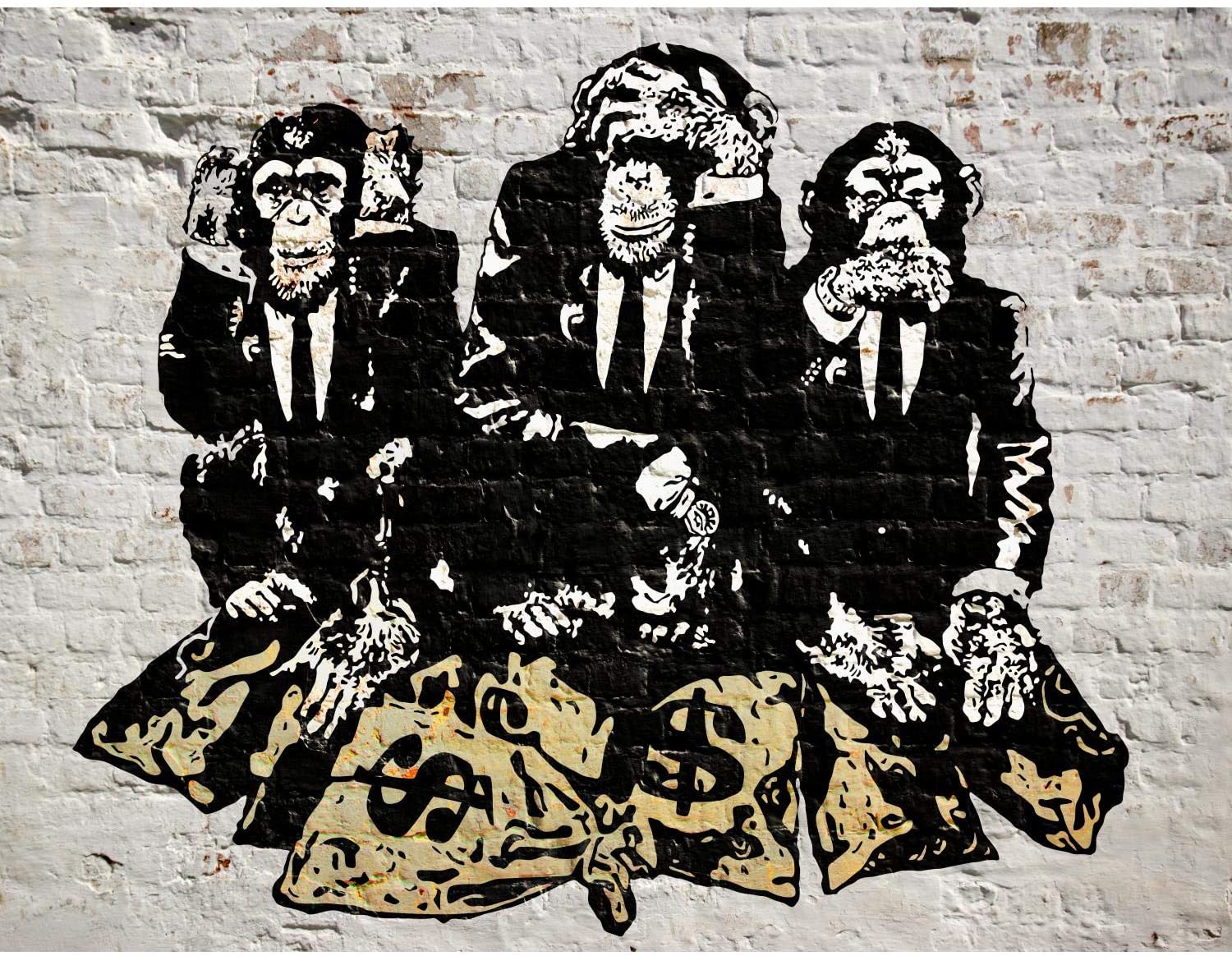 Photo Wallpaper Banksy Street Art Monkey Money Bags Three Wise Monkeys Wallpaper & Background Download