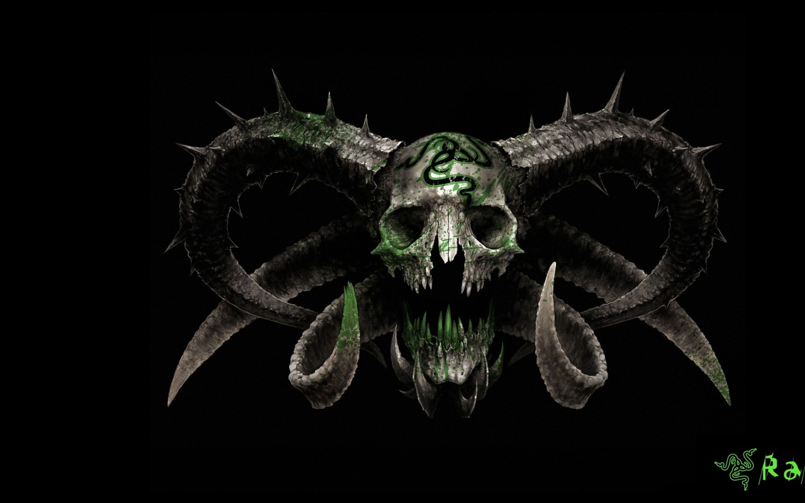 Download 2560X1600 Green Skulls Horns Razer 1920X1080 Wallpaper