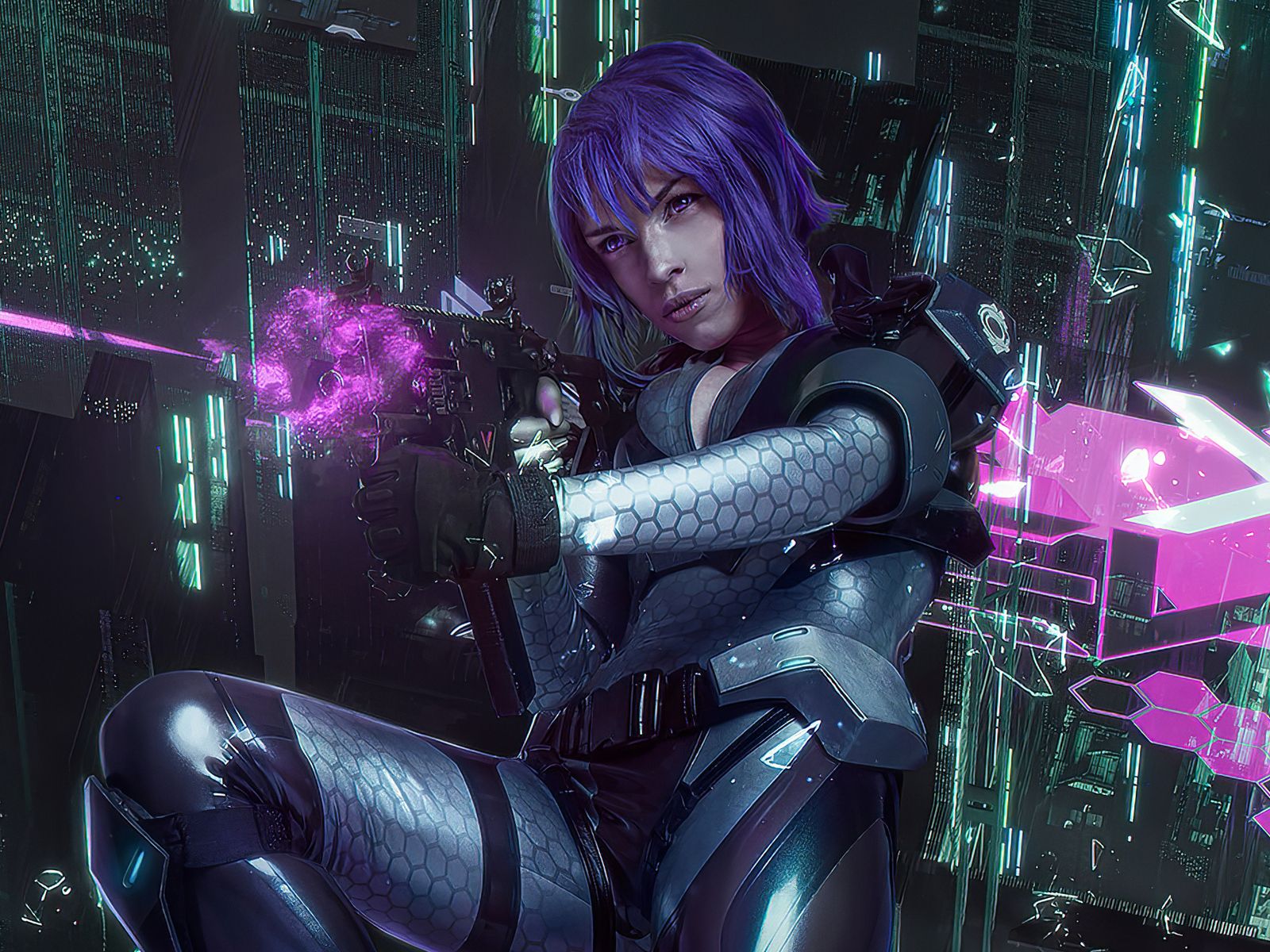 Purple Hair Cyber Punk Girl 1600x1200 Resolution HD 4k Wallpaper, Image, Background, Photo and Picture