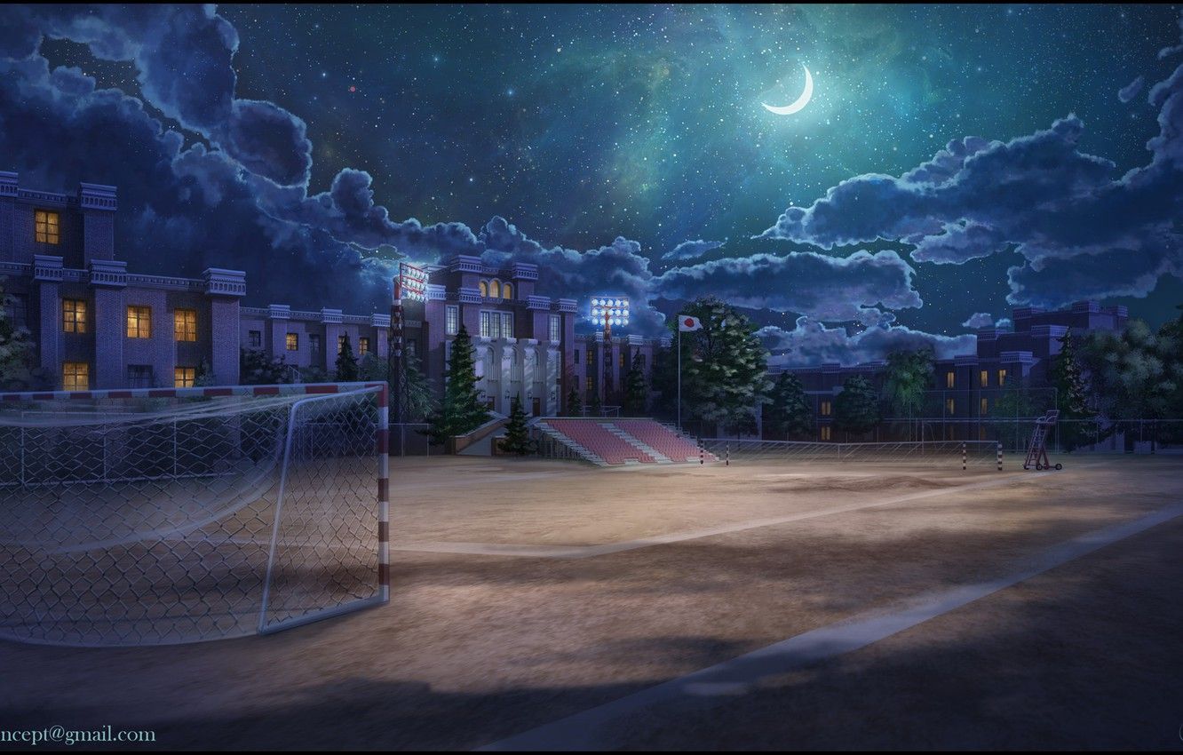 Wallpaper night, the building, gate, Playground, School Ground at Night image for desktop, section фантастика