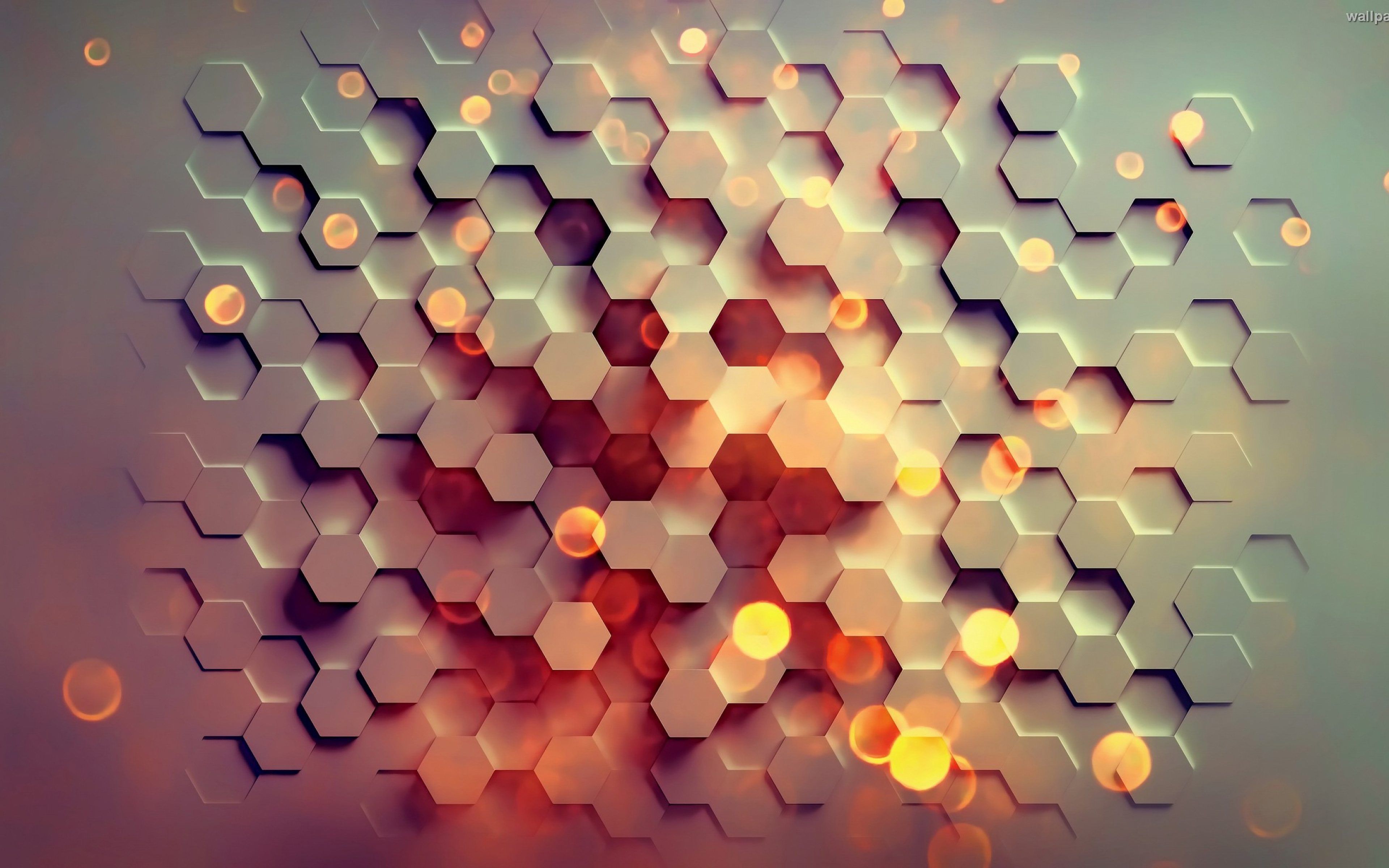 Hexagon Pattern Abstract Orange Red 4K Wallpaper