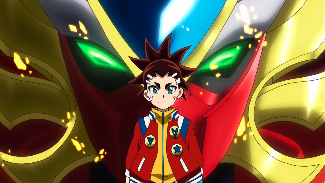 The avatar of Union Achilles appears behind Aiga. Beyblade characters, Achilles, Cute anime boy