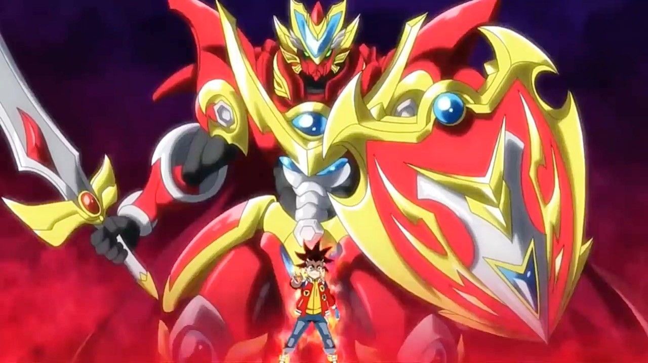 The avatar of Union Achilles appears behind Aiga. Achilles, Beyblade characters, Dragon ball super manga