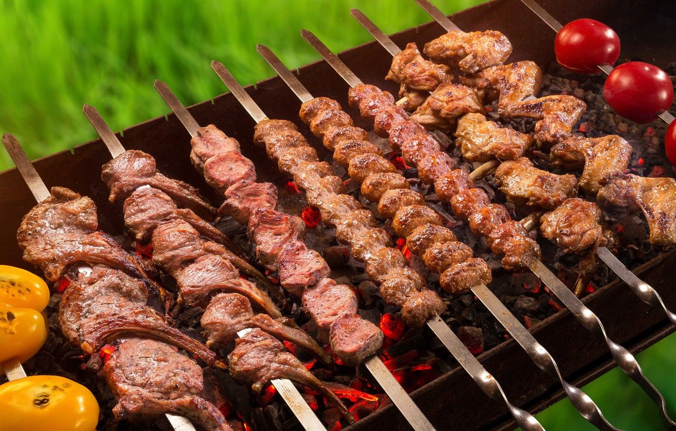 Wallpaper meat, vegetables, kebab, grill image for desktop, section еда
