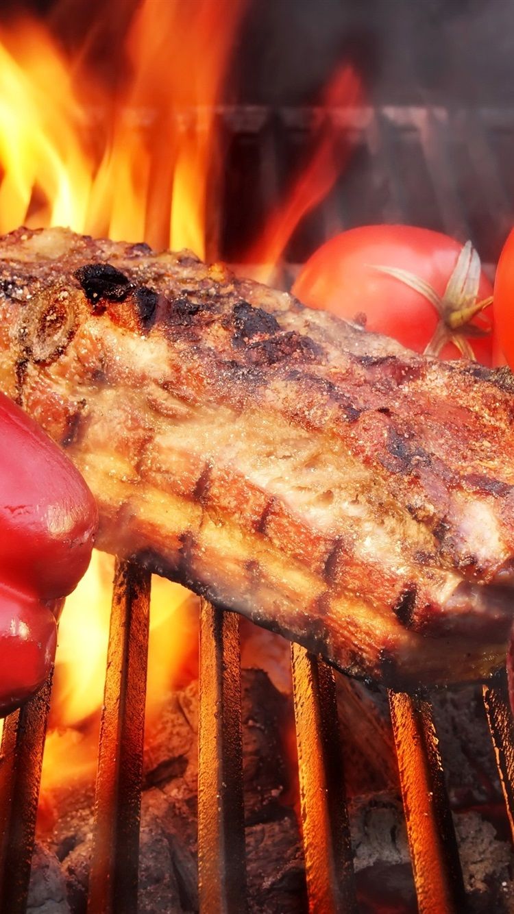 BBQ, Meat, Onion, Tomatoes, Pepper 750x1334 IPhone 8 7 6 6S Wallpaper, Background, Picture, Image