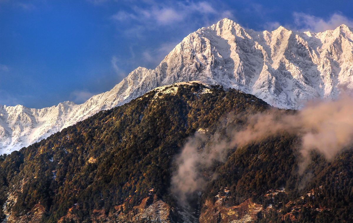 Moon Peak Pradesh, India.Dhauladhar Range is a outer part of Himalayan Mountains, Highest part. Dharamshala, Himachal pradesh, Mountains