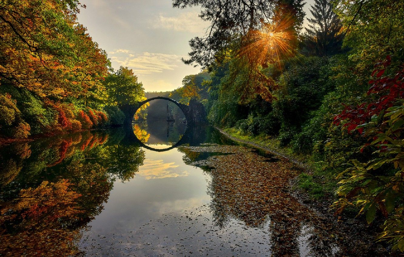 Wallpaper autumn, the sun, bridge, river, Germany, The Devils Bridge image for desktop, section природа