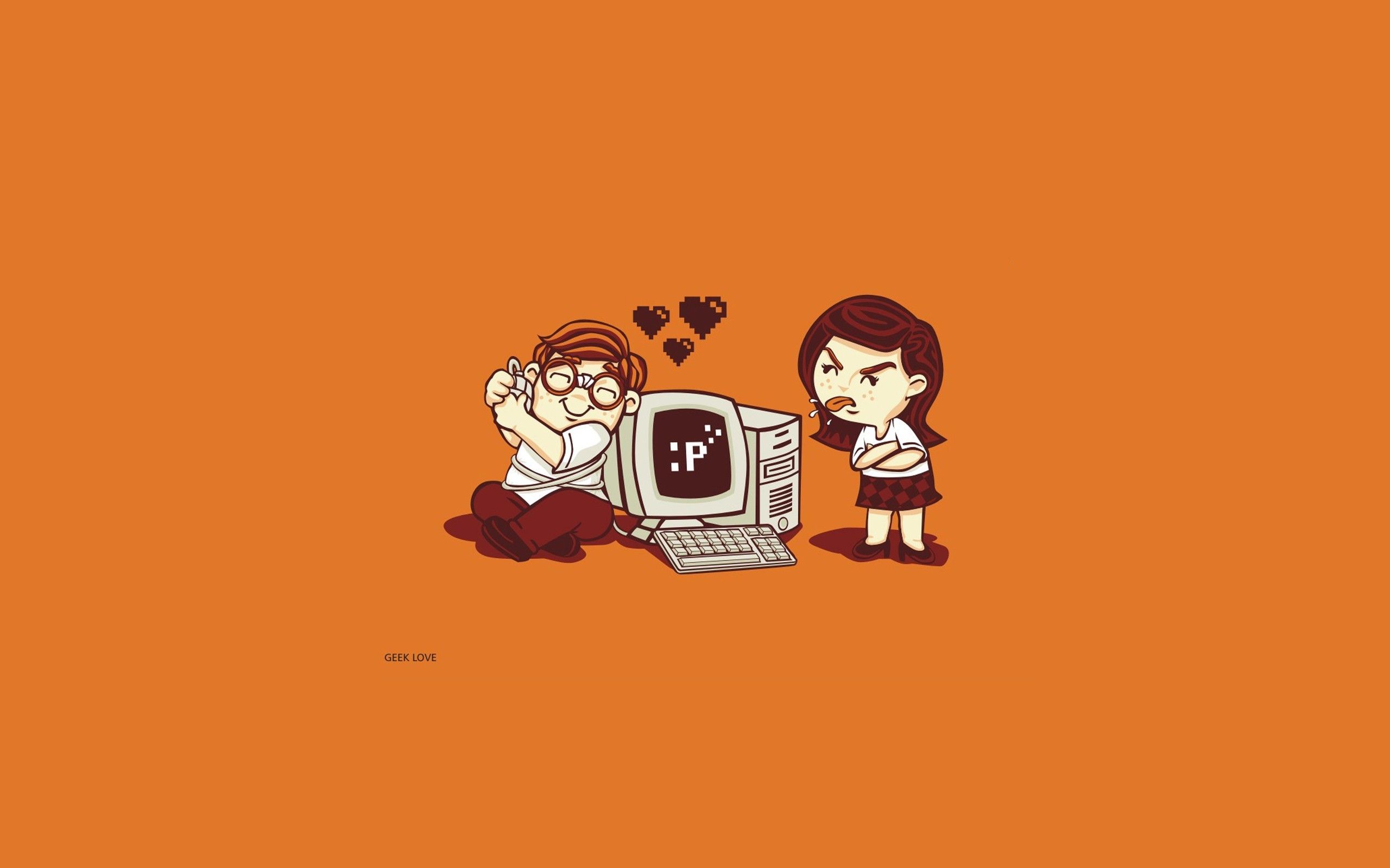 humor, Artwork, Minimalism, Simple, Computer, Love, Orange, Geek, Sleep Wallpaper HD / Desktop and Mobile Background