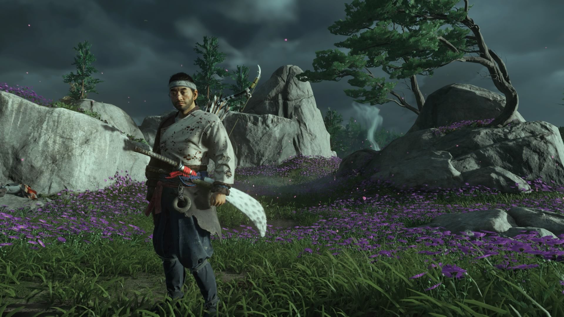 Ghost of Tsushima Legend of Tadayori map: find violet flowers to get the armor