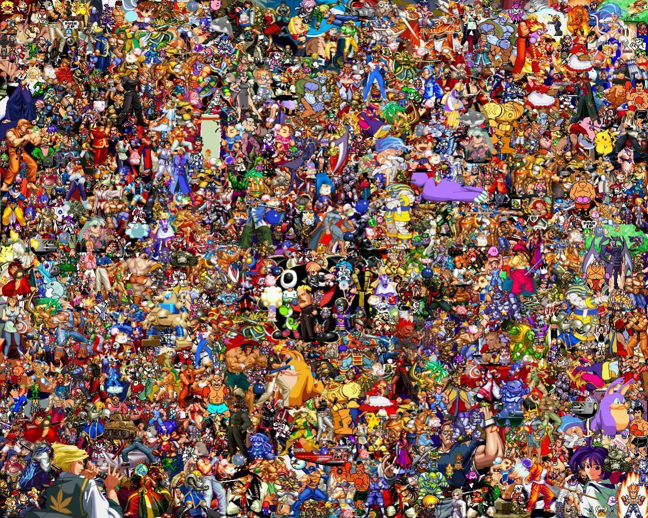 Every Video Game Sprite Ever in One Picture! Featuring Street Fighter, Final Fight, Pokemon, Mike Tyson Punch out, Mario, & Many More!. Sprite, Pixel art games, Pokemon video games