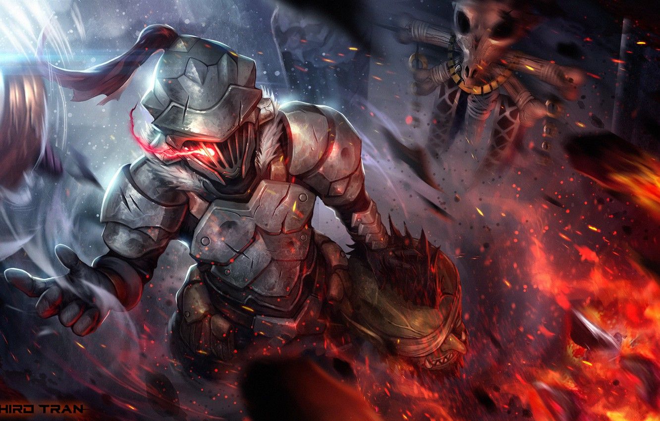 Wallpaper background, fire, head, knight, Goblin Slayer, The killer of goblins image for desktop, section сёнэн