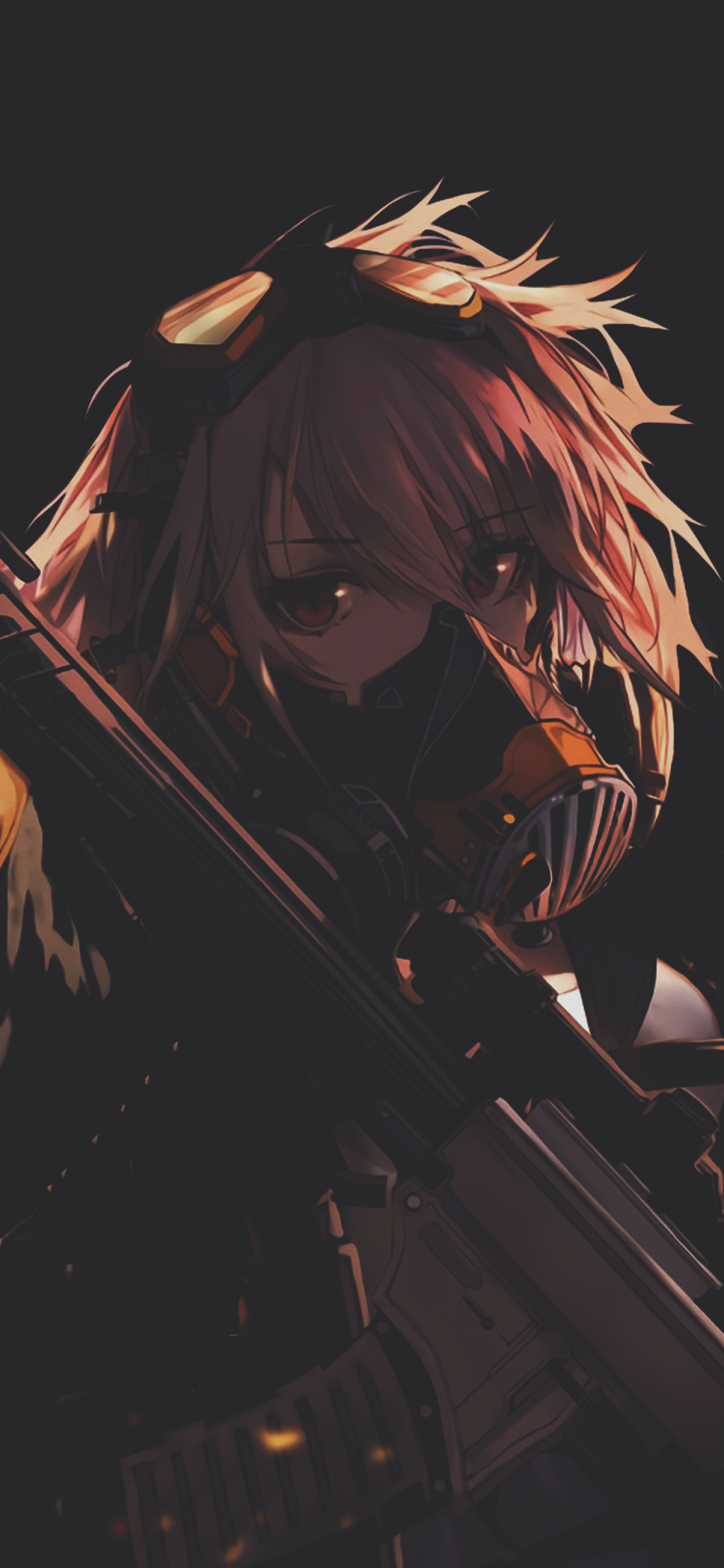 Download 1242x2688 Anime Girl, Dark, Gas Mask, Short Hair Wallpaper for iPhone XS Max