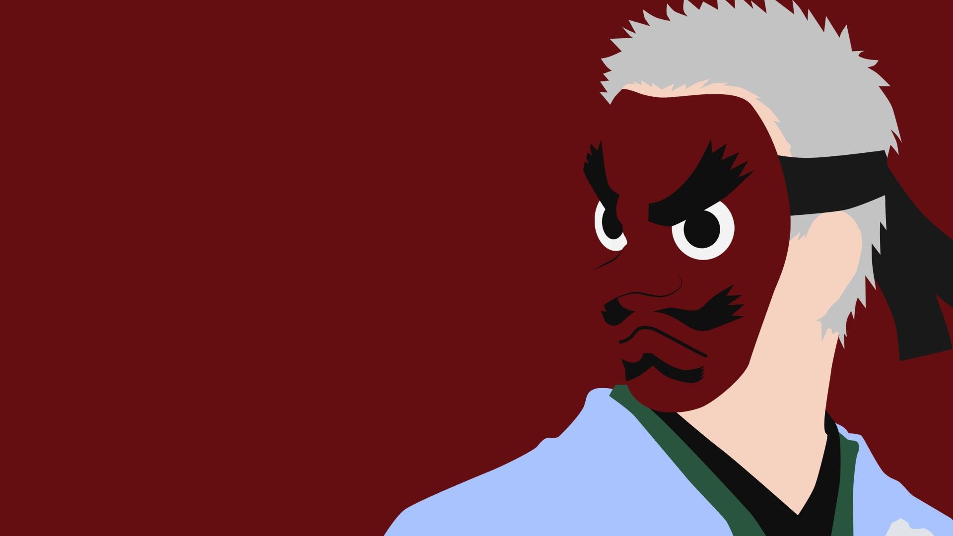 Demon Slayer Man With Gray Hair Wearing Red Mask And Blue Dress With Red Background HD Anime Wallpaper