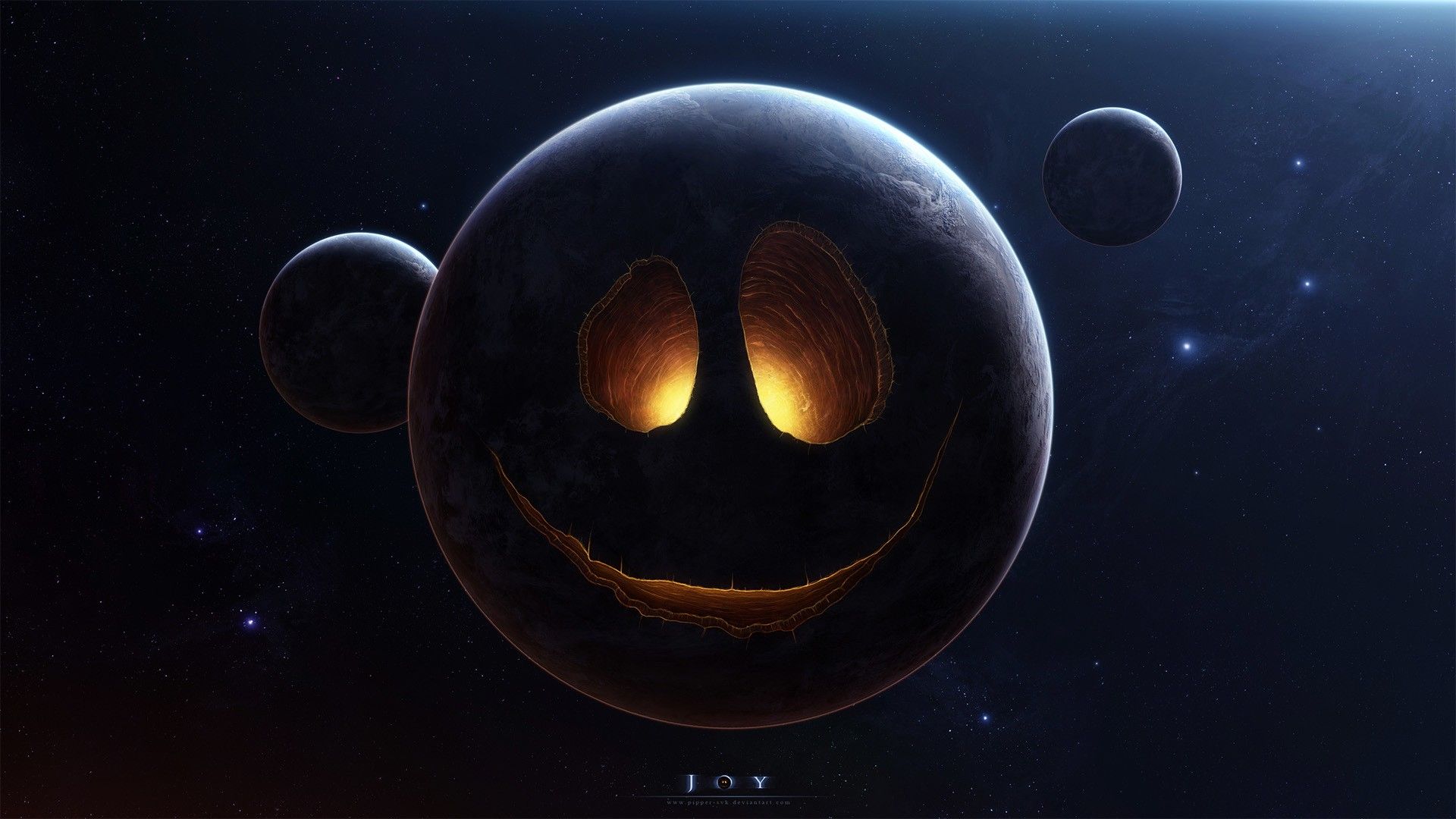Planet Face Stars humor funny smiley space halloween wallpaperx1080