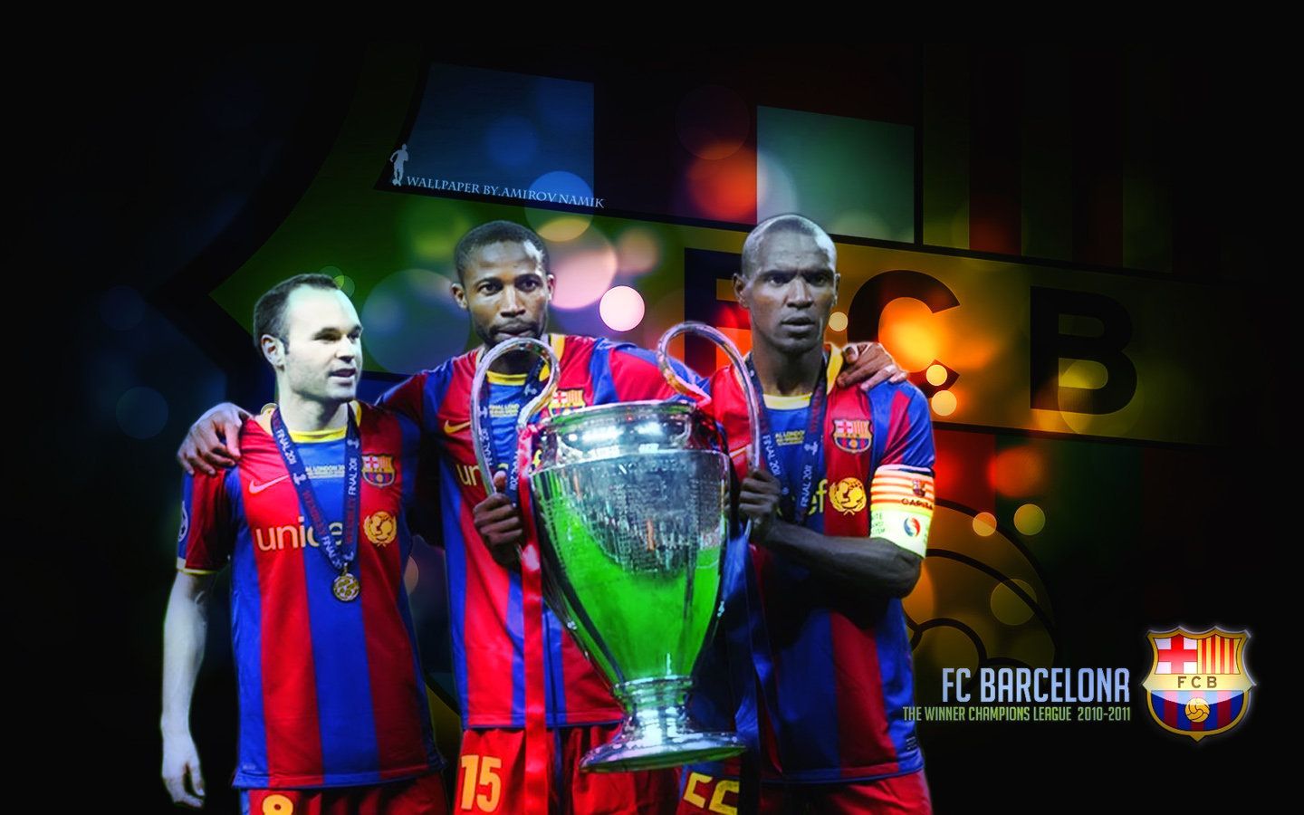 Andres Iniesta, Seydou Keita And Eric Abidal CL 2010 11 Barcelona Wallpaper