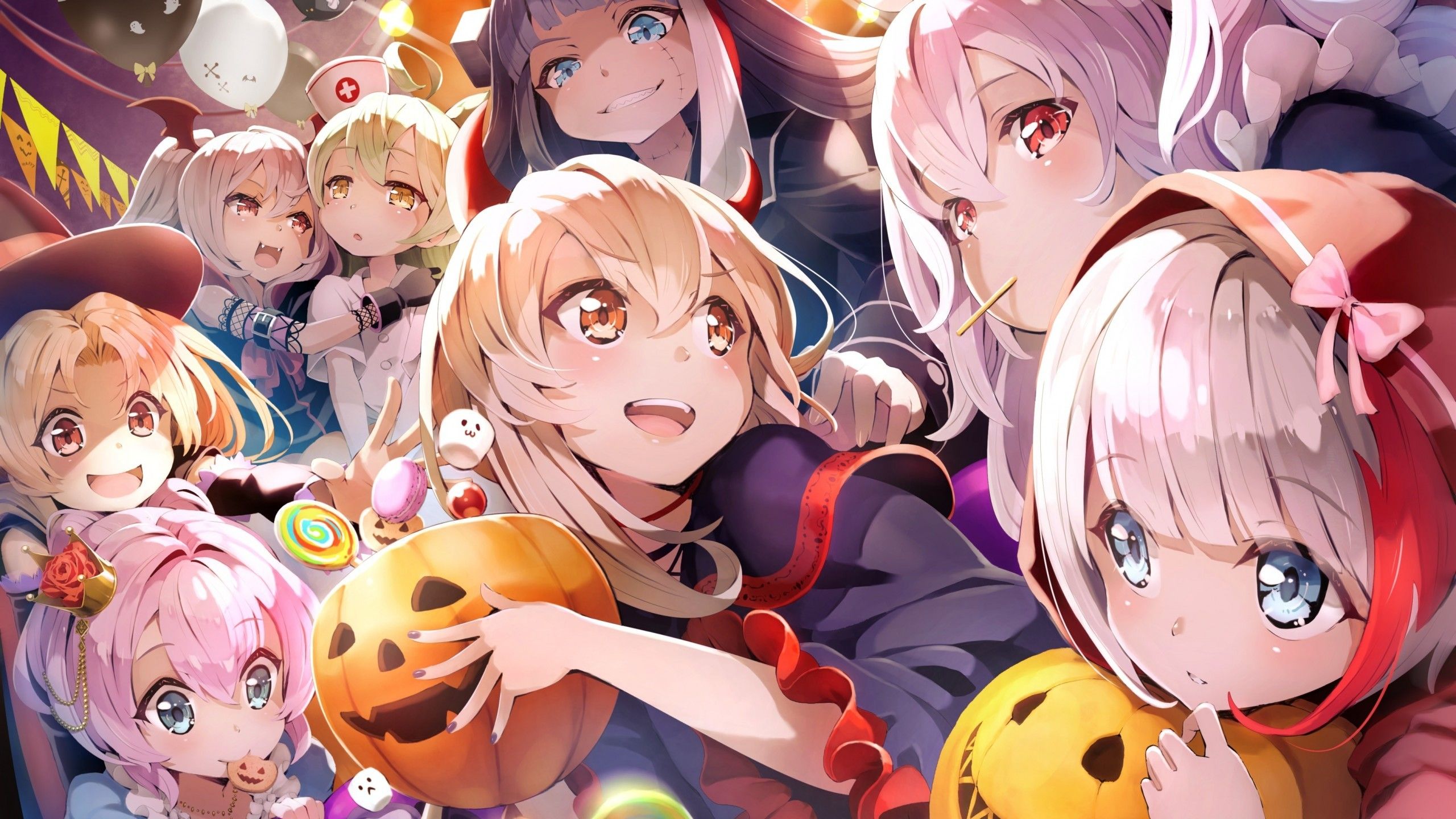 Download 2560x1440 Azur Lane, Halloween 2019, Pumpkins, Anime Games, All Characters Wallpaper for iMac 27 inch