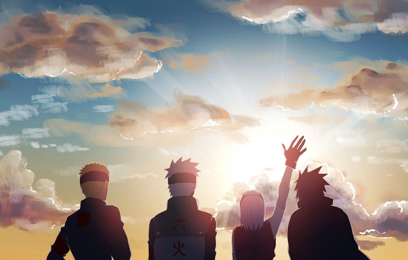 Wallpaper the sun, dawn, morning, Naruto, team Uchiha Sasuke, Hatake Kakashi, Haruno Sakura, Uzumaki Naruto, by Logll image for desktop, section арт