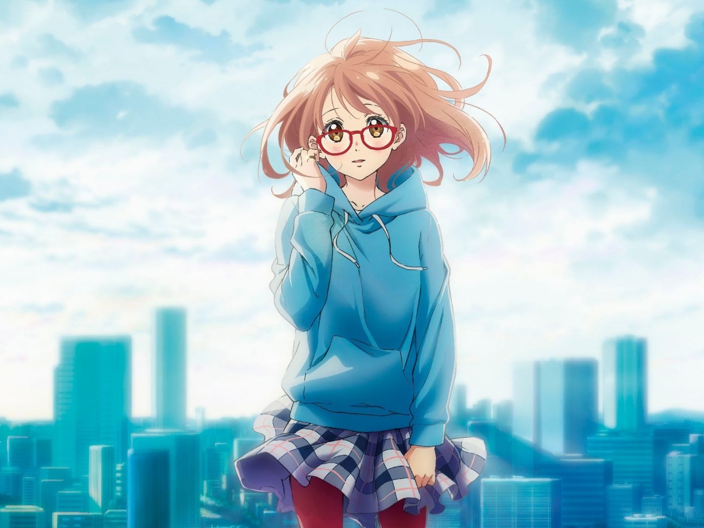 Download 1400x1050 wallpaper cute anime girl, glasses, mirai kuriyama, kyoukai no kanata, standard 4: fullscreen, 1400x1050 HD image, background, 99
