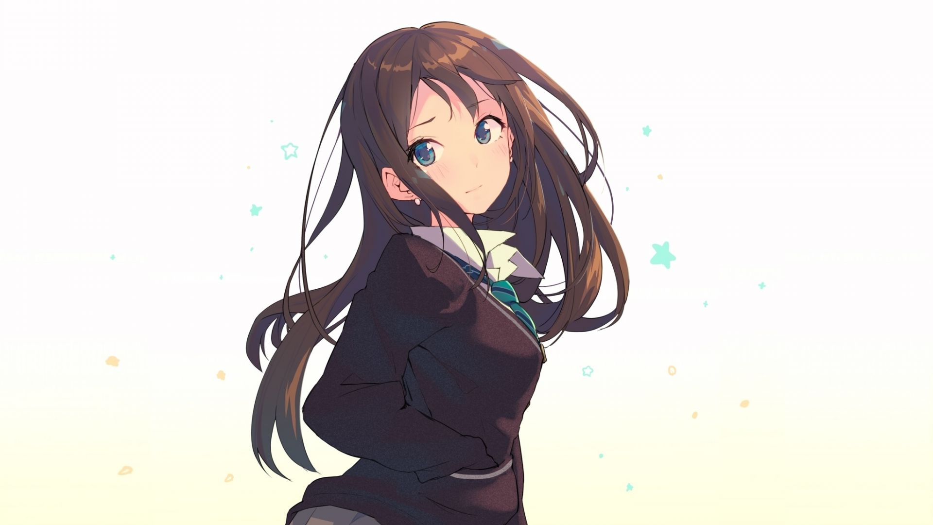 Desktop wallpaper anime, cute, school girl, long hair, blue eyes, art, HD image, picture, background, fb9f32