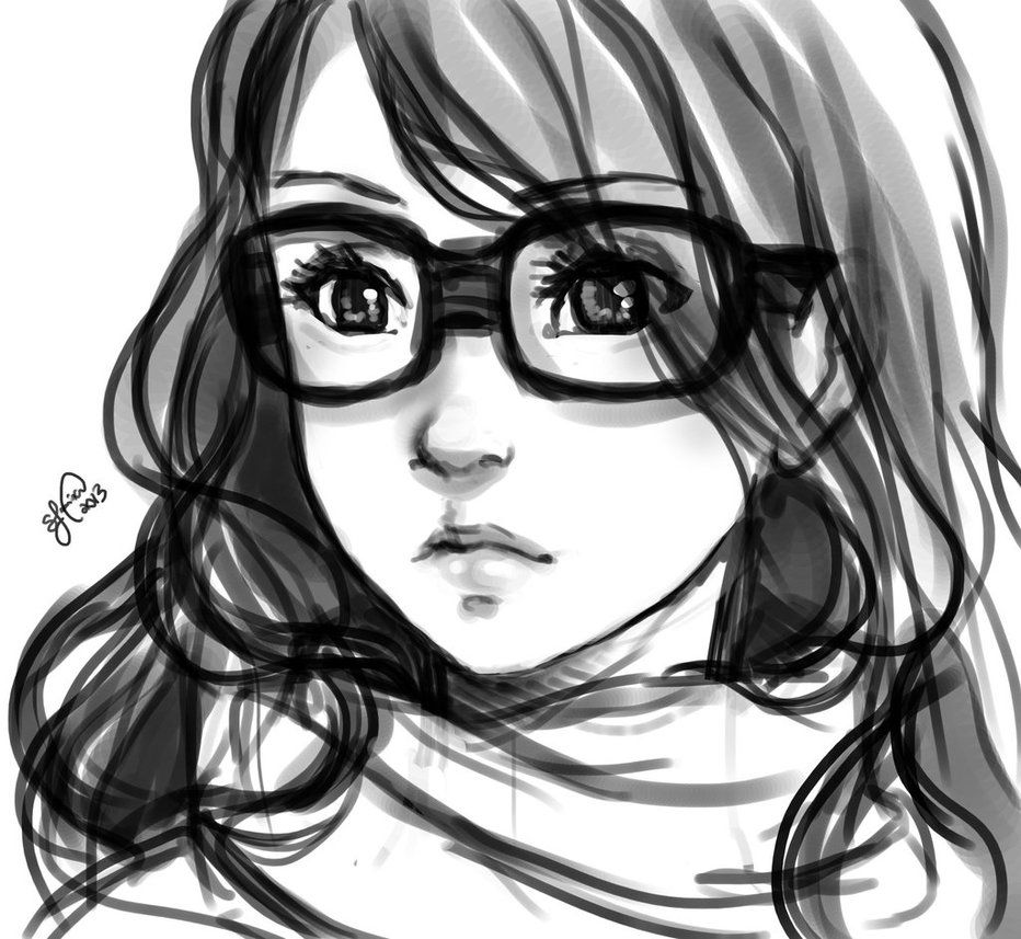 Girl with glasses Sketch. Glasses sketch, Cute girl with glasses, Girls with glasses