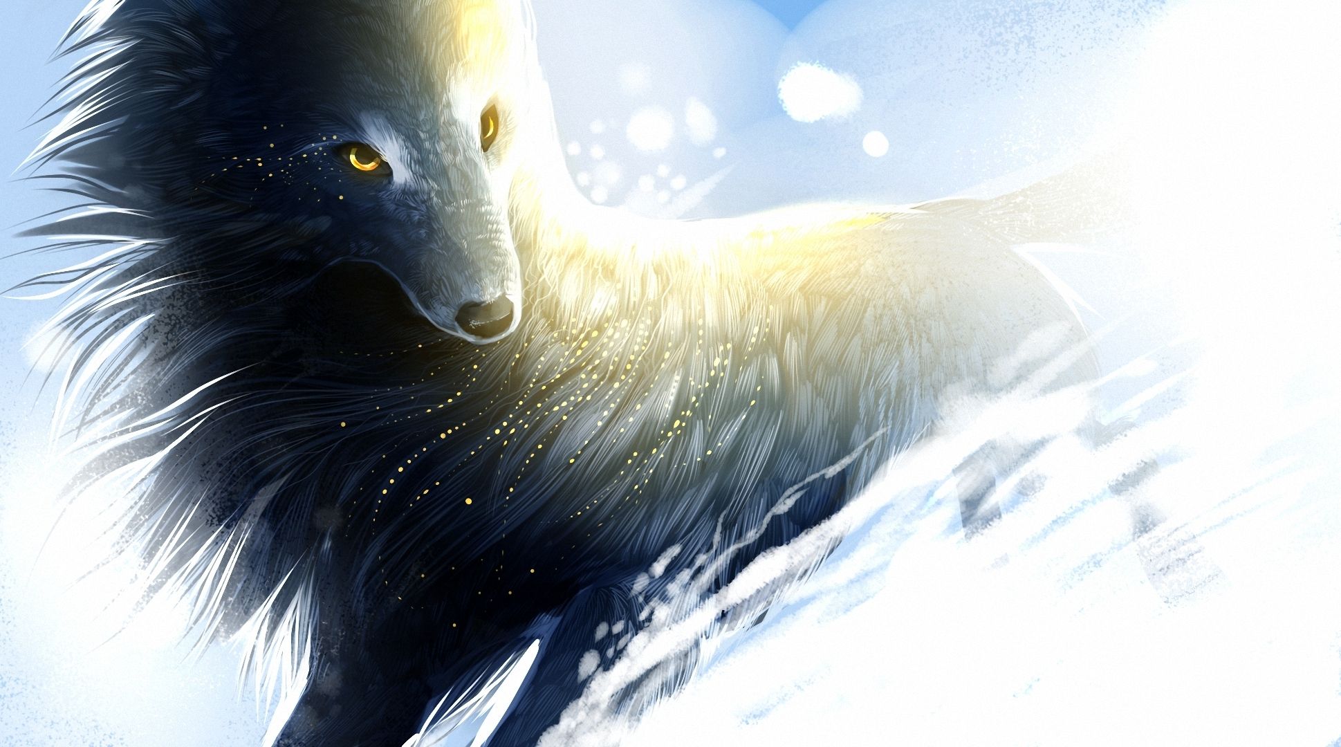 Art wolf snow wind sparks magical f wallpaperx1080