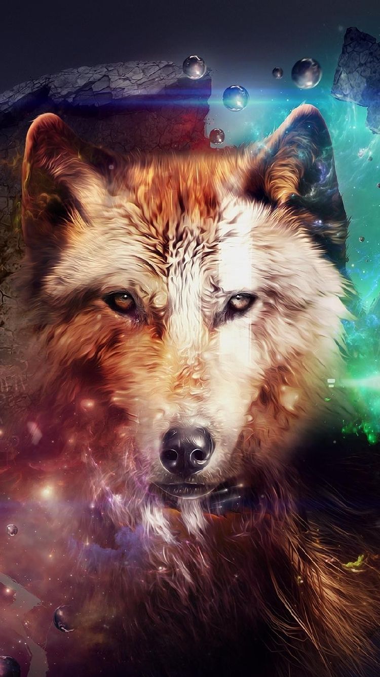 iPhone Wallpaper Multicolor magic wolf head HD Wallpaper