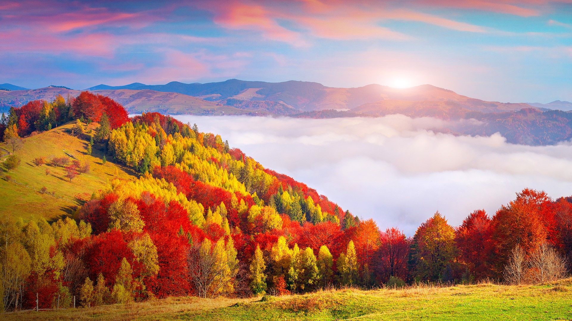 Autumn morning in the Carpathian mountains, Sokilsky ridge, Ukraine. Windows 10 Spotlight Image