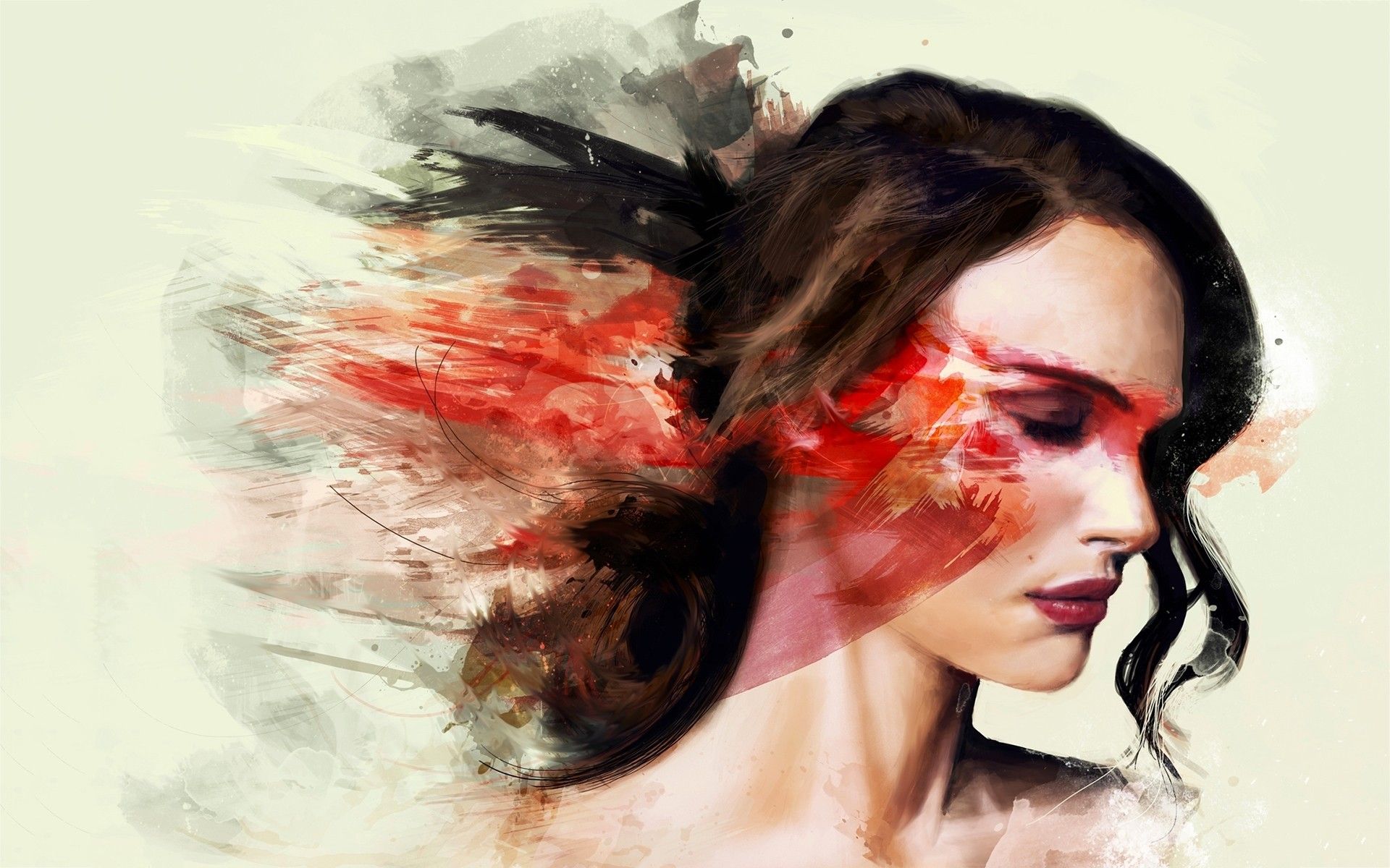 #painting, #Natalie Portman, #white background, #Black Swan, #women, #abstract, #face, #closed eyes, wallpaper. Mocah.org HD Desktop Wallpaper