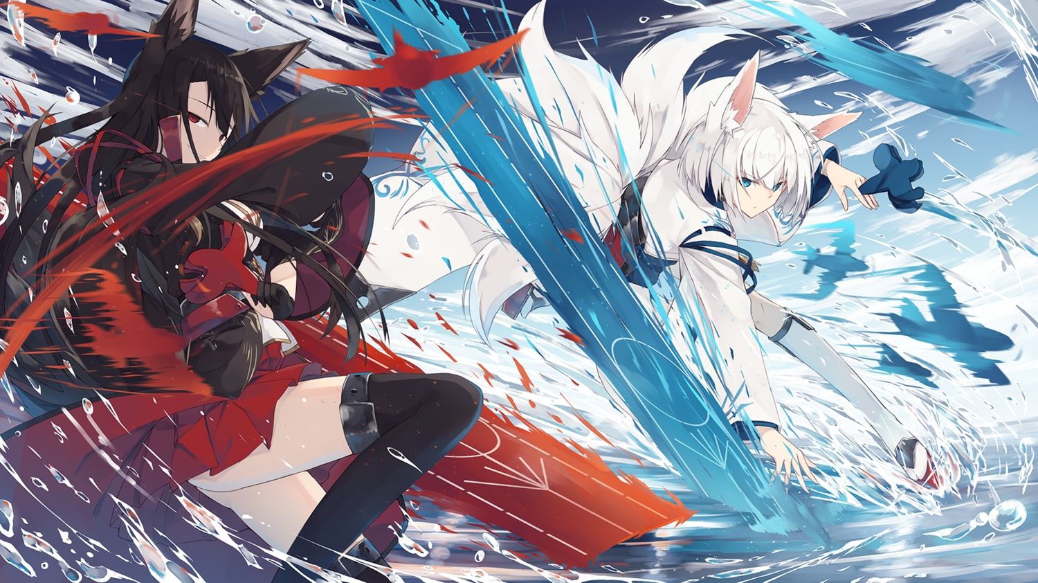akagi (azur lane) animal ears anthropomorphism azur lane foxgirl kaga (azur lane) multiple tails nagishiro mito tail. konachan.com.com Anime Wallpaper