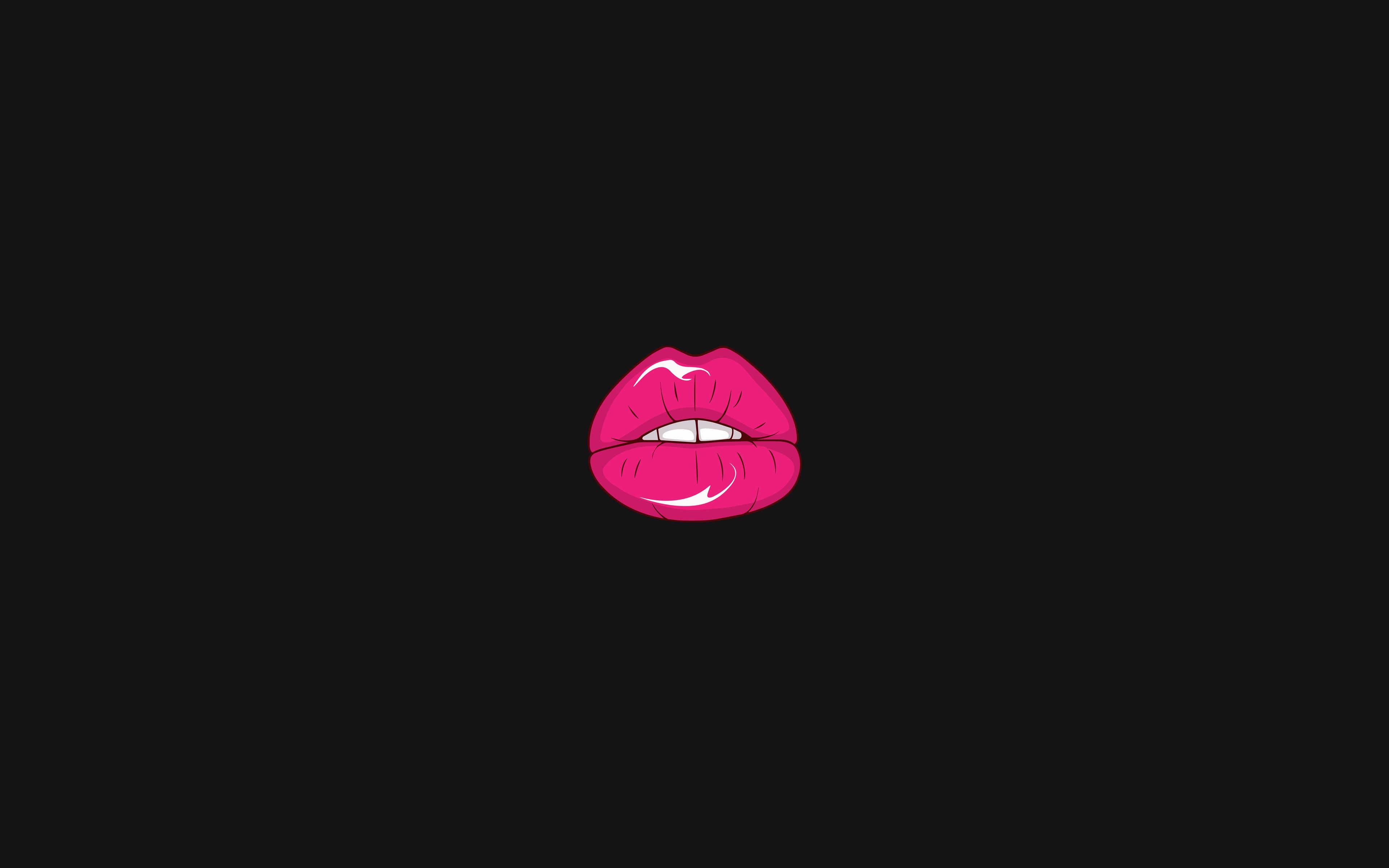Download wallpaper pink lips, 4k, minimal, creative, artwork, lips minimalism, gray background, lips for desktop with resolution 3840x2400. High Quality HD picture wallpaper