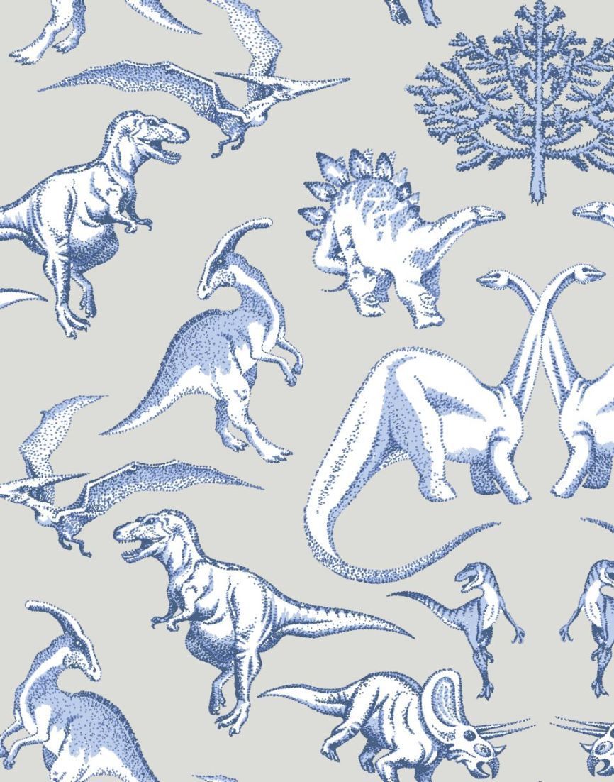 Dotty Dinosaurs wallpaper design in dark blue, perfect for any budding palaeontologist's bedroom. Dinosaur wallpaper, Blue wallpaper, Baby blue wallpaper