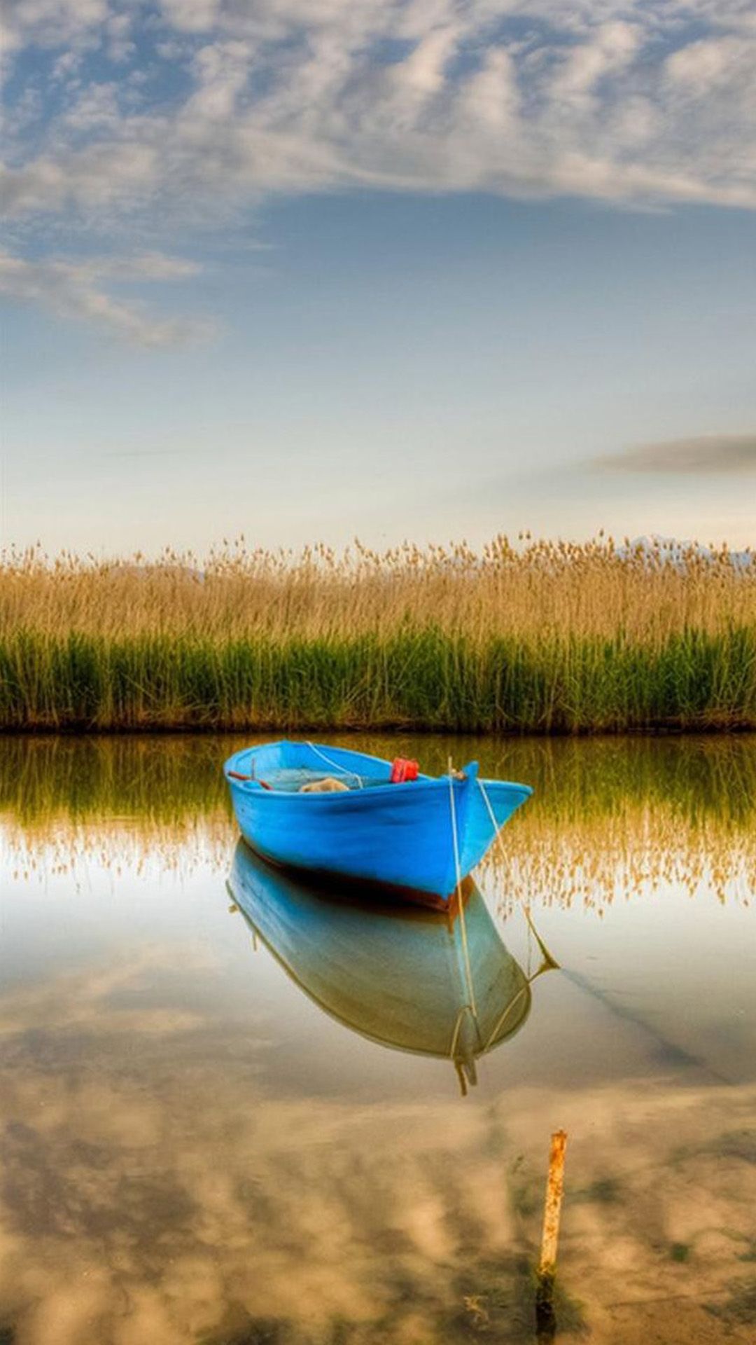 Nature Blue Boat Stranding Calm Crystal Lake iPhone 8 Wallpaper Free Download