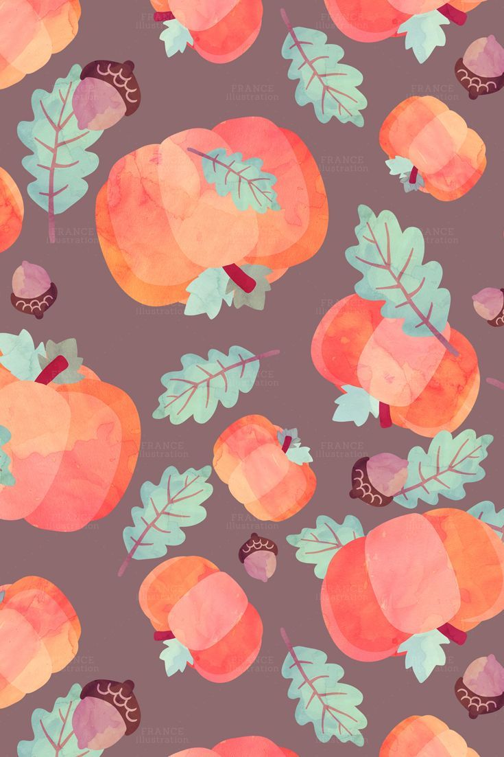 FOR 2. Fall Autumn Digital Papers. Thanksgiving Watercolor Pumpkin, Squirrel, Cupcake, Acorn Leaves Leaf, Turkey. Polka Dots. Pattern. Cute fall wallpaper, Fall wallpaper, Fall wallpaper