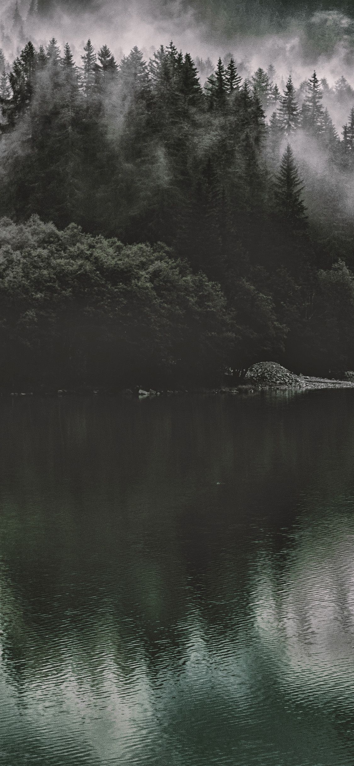 Lake Mountain Water Dark Nature iPhone 11 Wallpaper Free Download