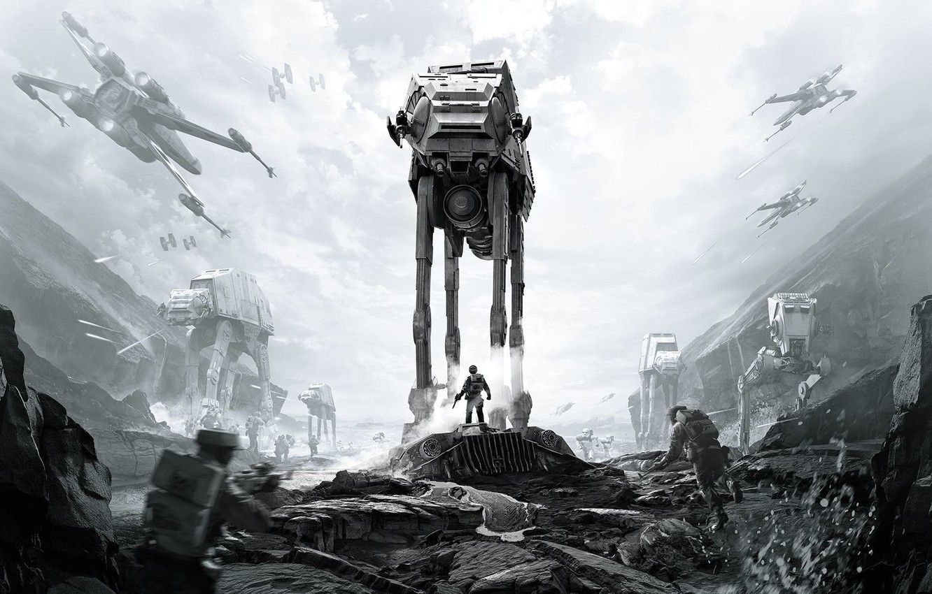 Wallpaper Game, Electronic Arts, AT AT, DICE, Stormtroopers, Rebels, AT ST, Star Wars Battlefront, Sallast, Ultimate Edition, BLACK & WHITE Image For Desktop, Section игры