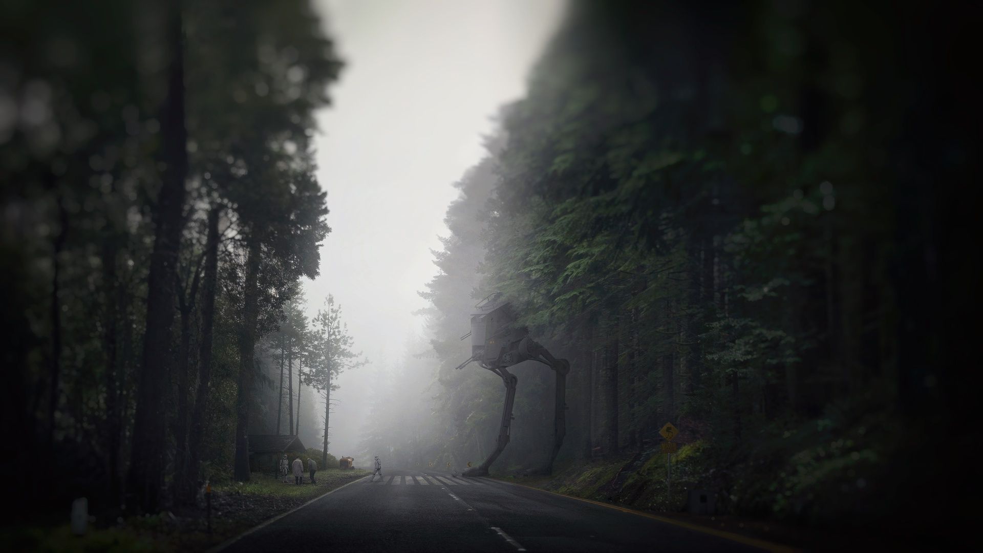 Sci Fi Star Wars Road Forest AT ST Stormtrooper Fog HD Wallpaper Background Image Cart. Background Image Wallpaper, Background Image, Image