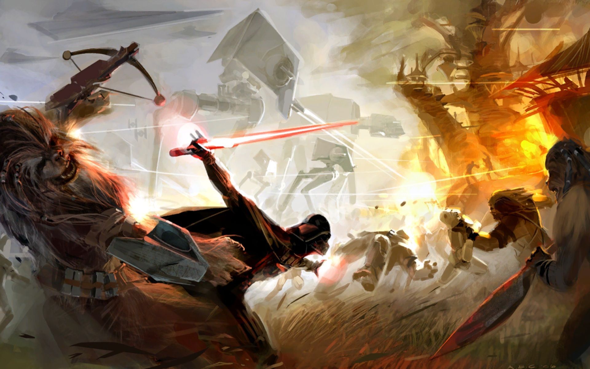 Darth Vader Vs Wookies Ft. AT ST Walker. Star Wars Wallpaper, Ultimate Star Wars, The Force Unleashed