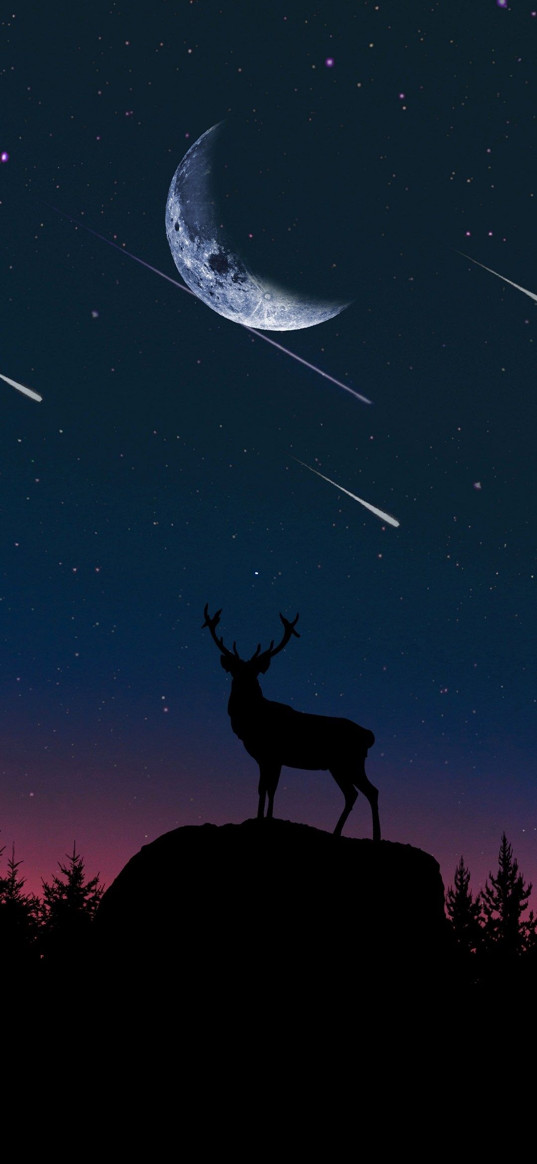 Deer Night Moon OLED iPhone Wallpaper Download ⋆ Traxzee