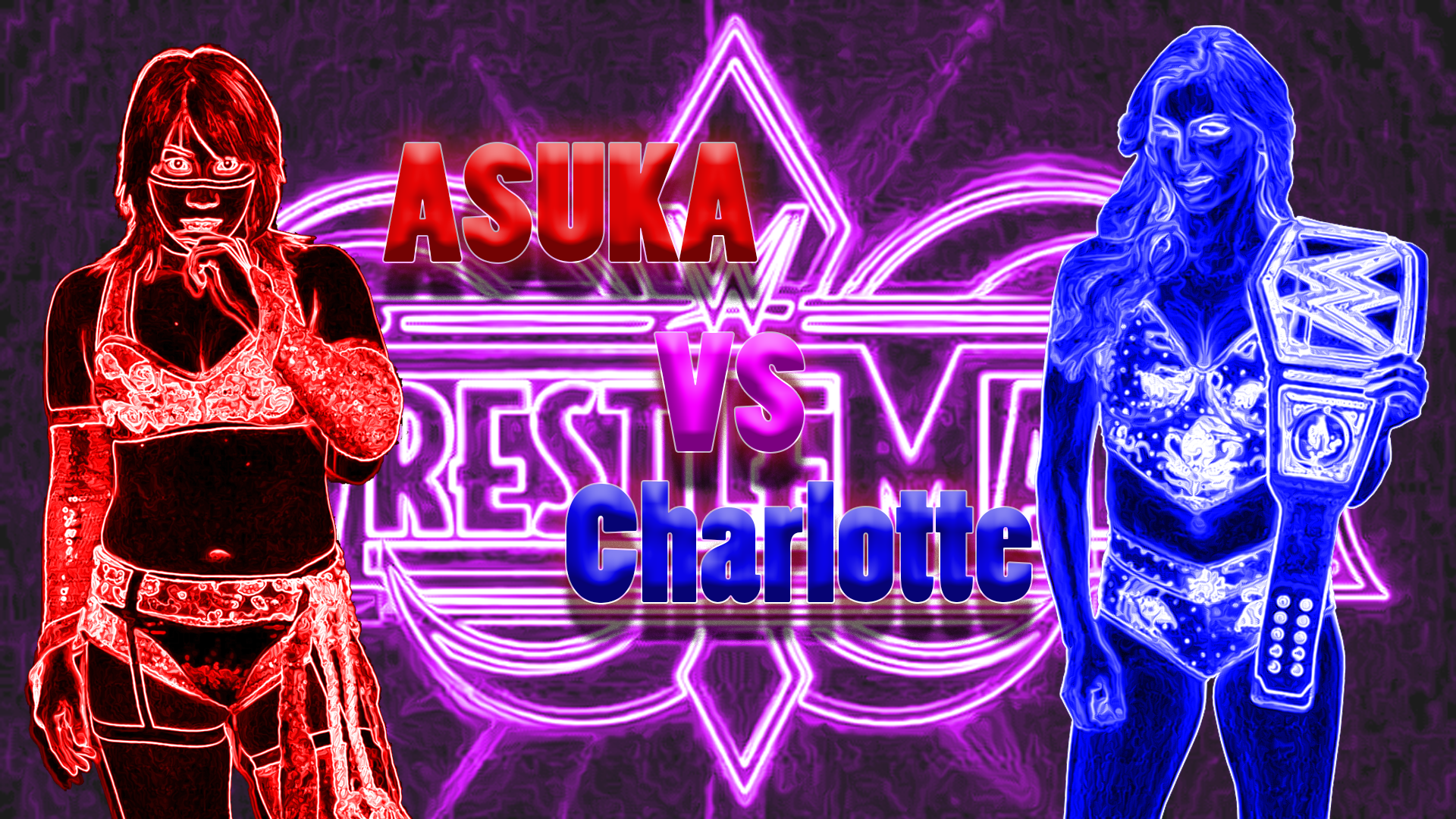 Just messing around with photohop and decided to make a wallpaper for the Wrestlemania match I'm most excited for. Asuka vs Charlotte