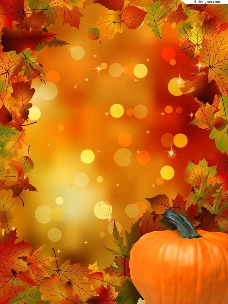 4 Designer. Exquisite Pumpkin And Maple Leaf Background Vector. Pumpkin Wallpaper, Leaf Background, Autumn Leaves Wallpaper