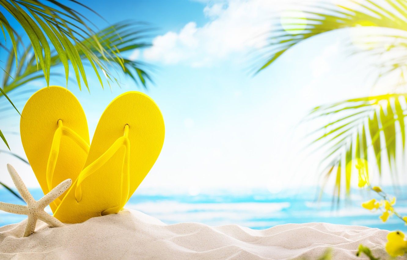 Wallpaper sand, beach, palm trees, the ocean, stay, vacation, flip flops image for desktop, section настроения