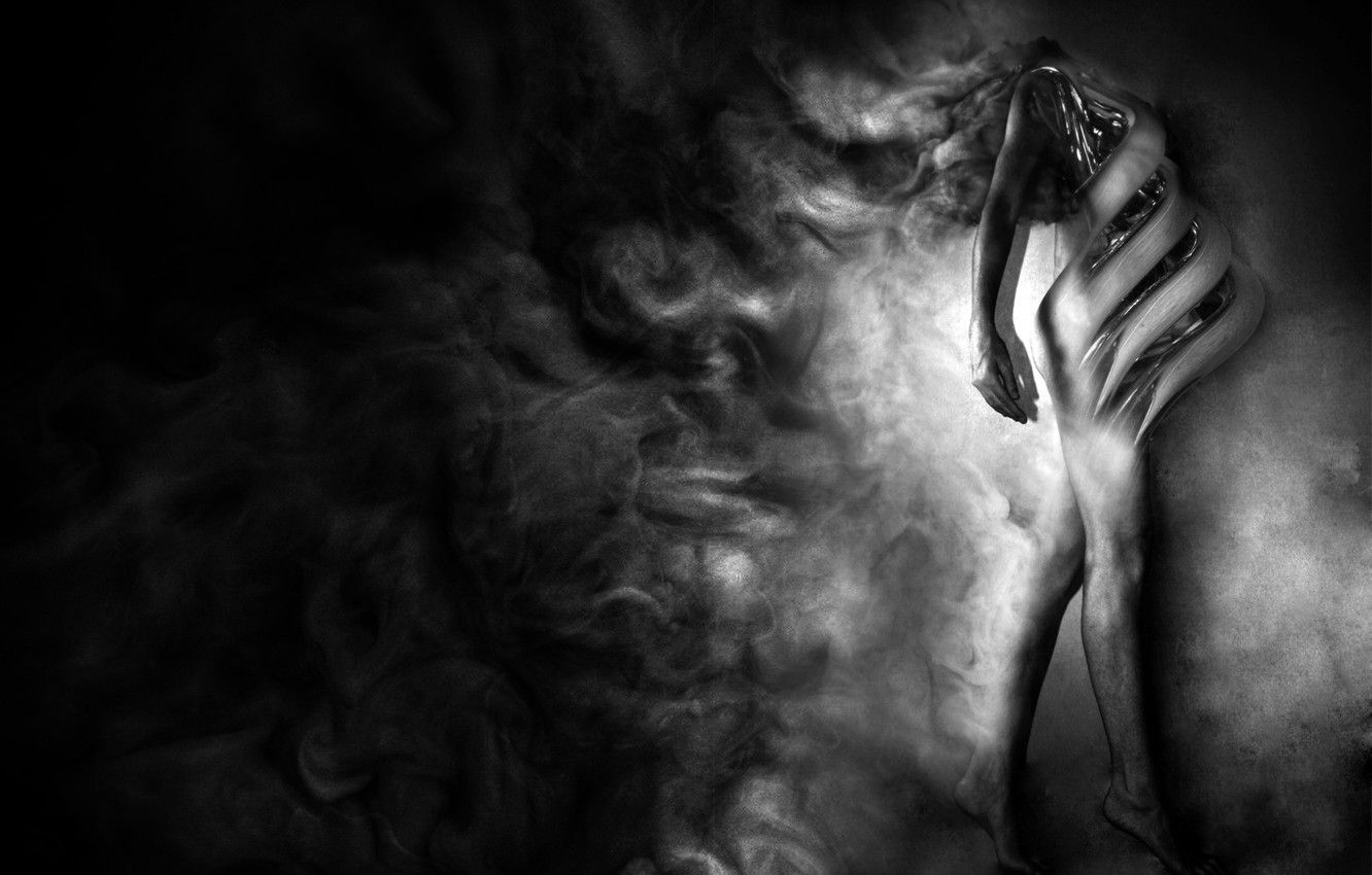 Wallpaper girl, smoke, black and white image for desktop, section рендеринг