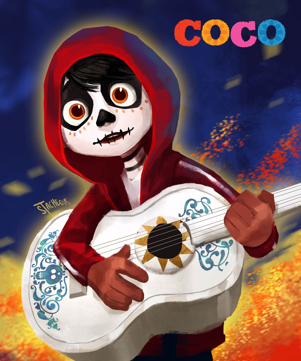 COCOWatched Coco yesterday and it was AMAZING. Just had to do a painting of Miguel with his cute skeleton paint. Had muc. Cute disney wallpaper, Coco, Cute disney