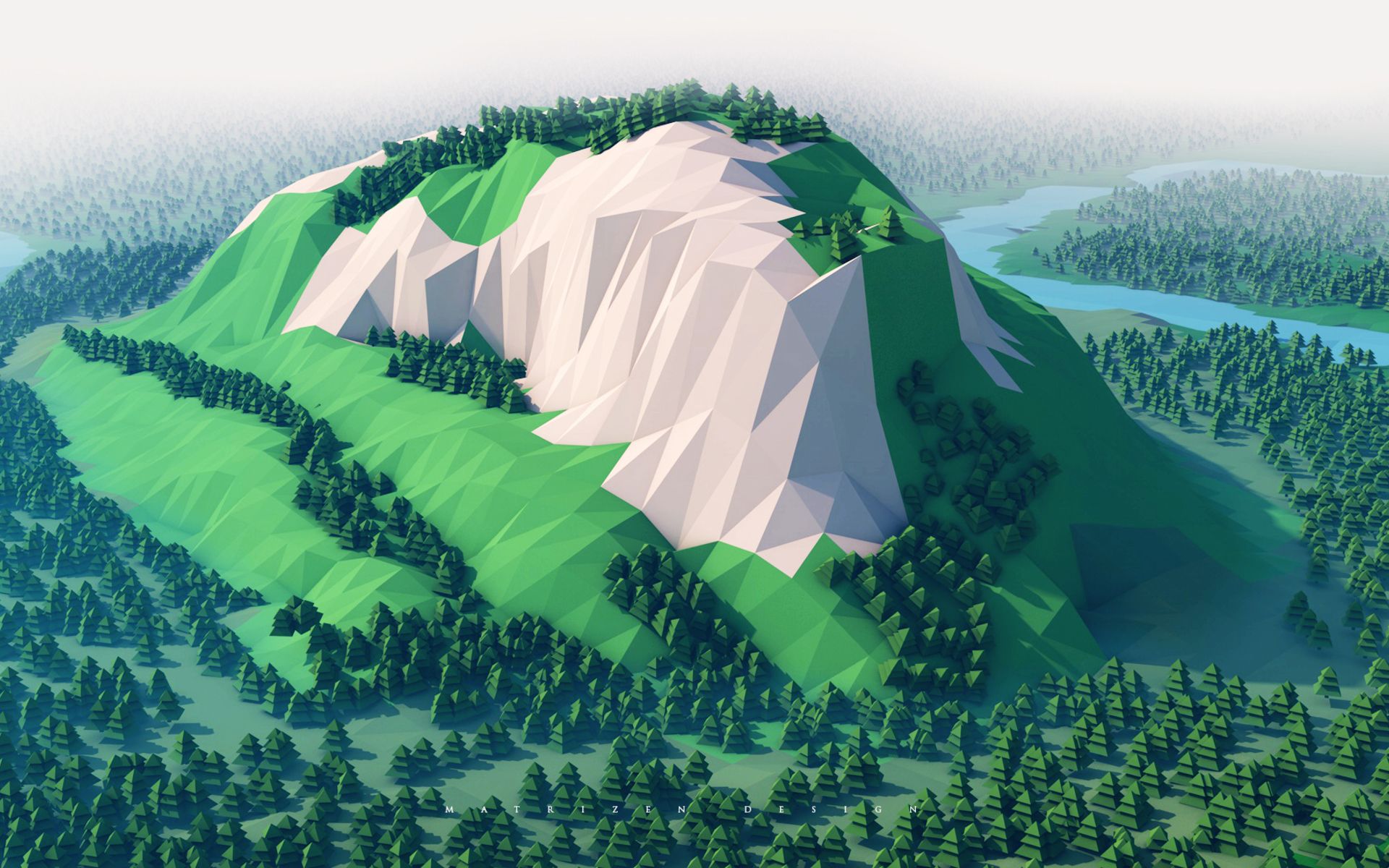 Download wallpaper isometric, mountains, forest, creative, 3D art for desktop with resolution 1920x1200. High Quality HD picture wallpaper