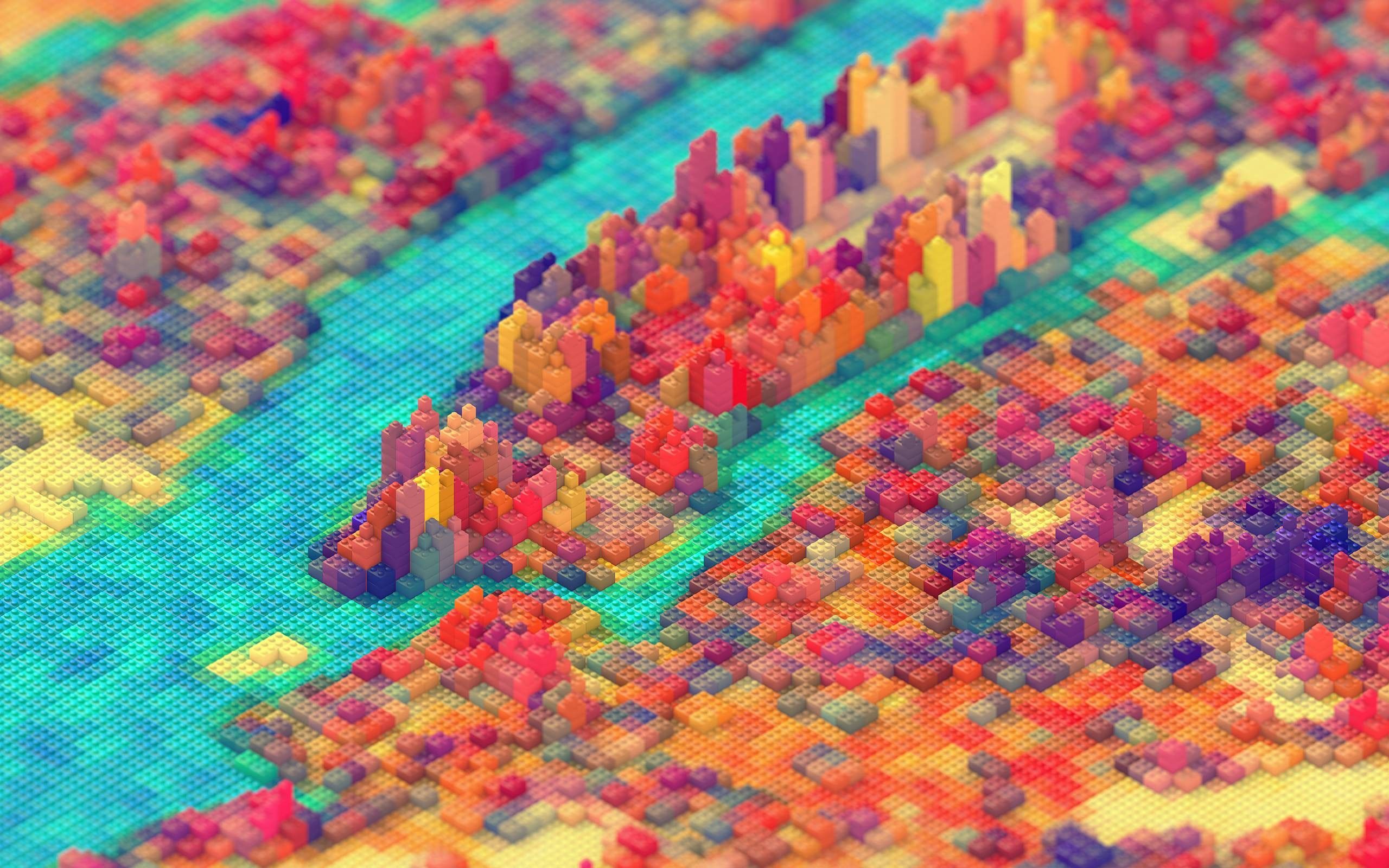 Download wallpaper 4k, autumn, river, forest, Lego, creative, isometric landscape for desktop with resolution 2560x1600. High Quality HD picture wallpaper