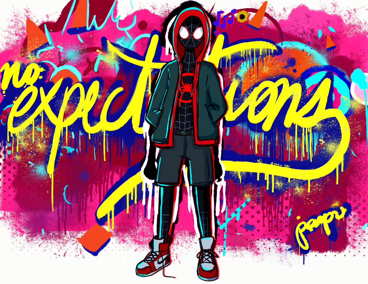spider man into the spider verse expectations graffiti wallpaper