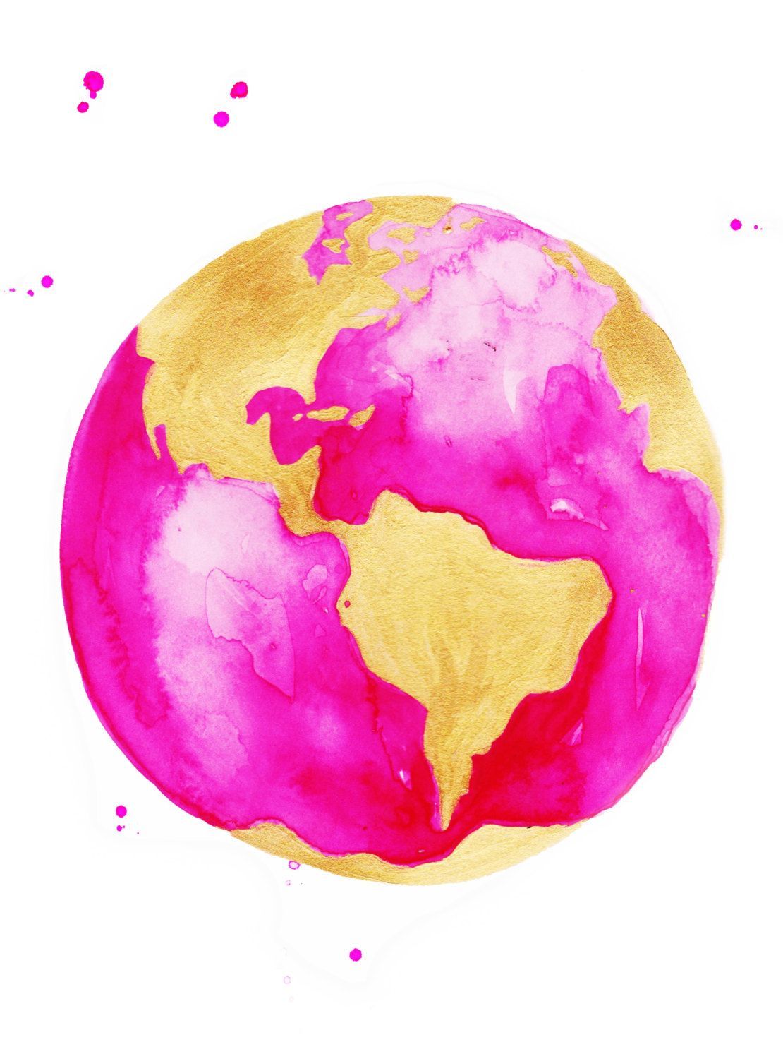 Pink and Gold Globe Print of Original Watercolor Illustration. Etsy. Watercolor illustration, Original watercolors, Art