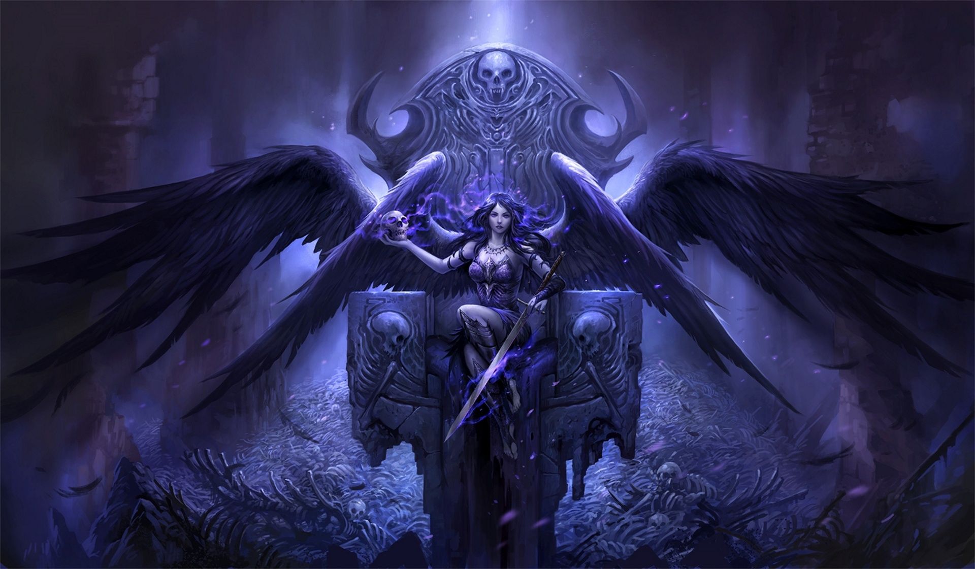 Gothic Angel Warrior Sitting on Throne Computer Wallpaper, Desktop Backgroundx1121. Angel art, Black angels, Angel warrior